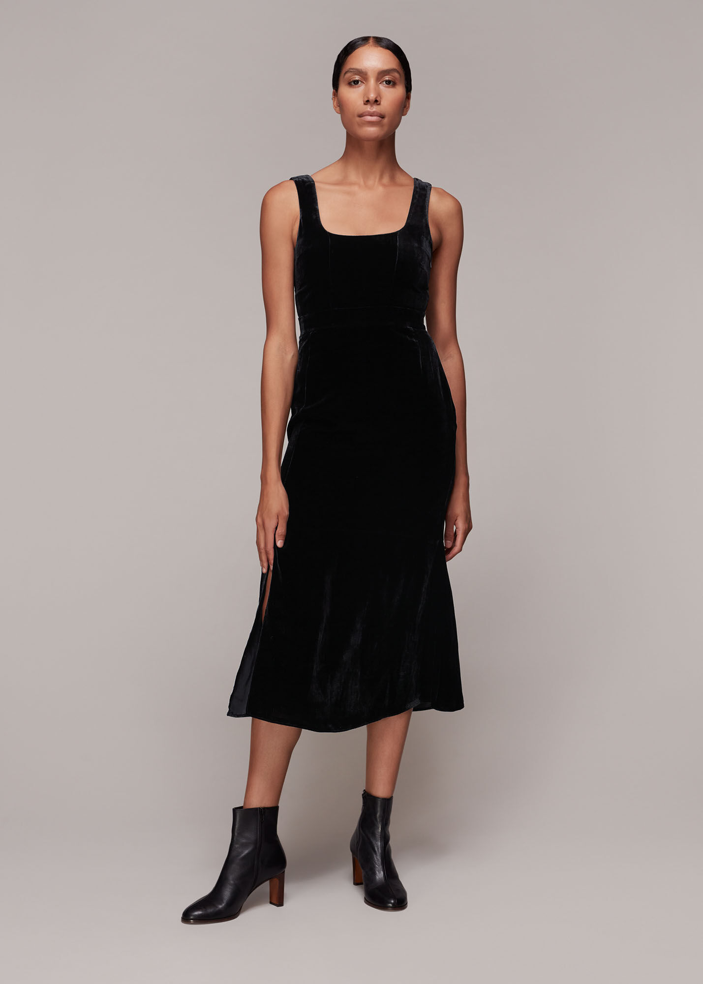 Black Velvet Mila Midi Dress | WHISTLES ...